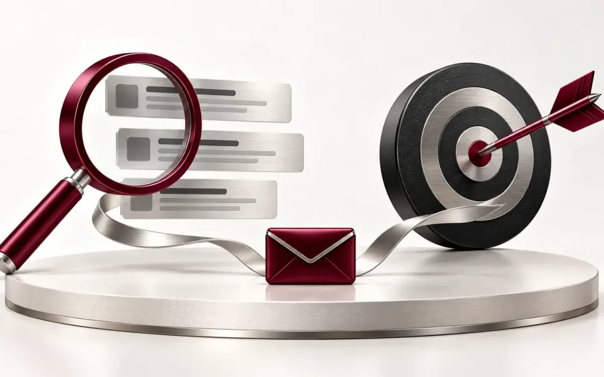 Abstract maroon 3D composition illustrating SEO and Google Ads as two routes to business visibility